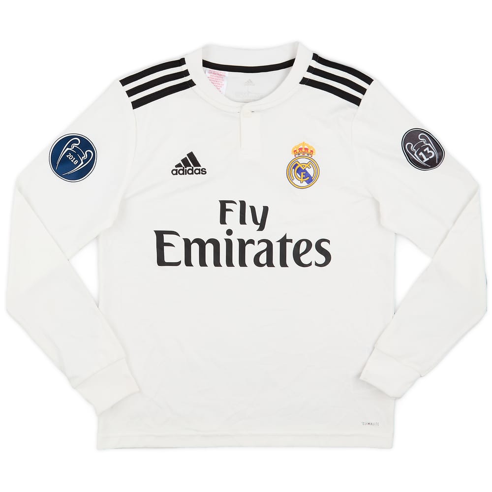 2018-19 Real Madird Home L/S Shirt - 9/10 - (L.Boys)