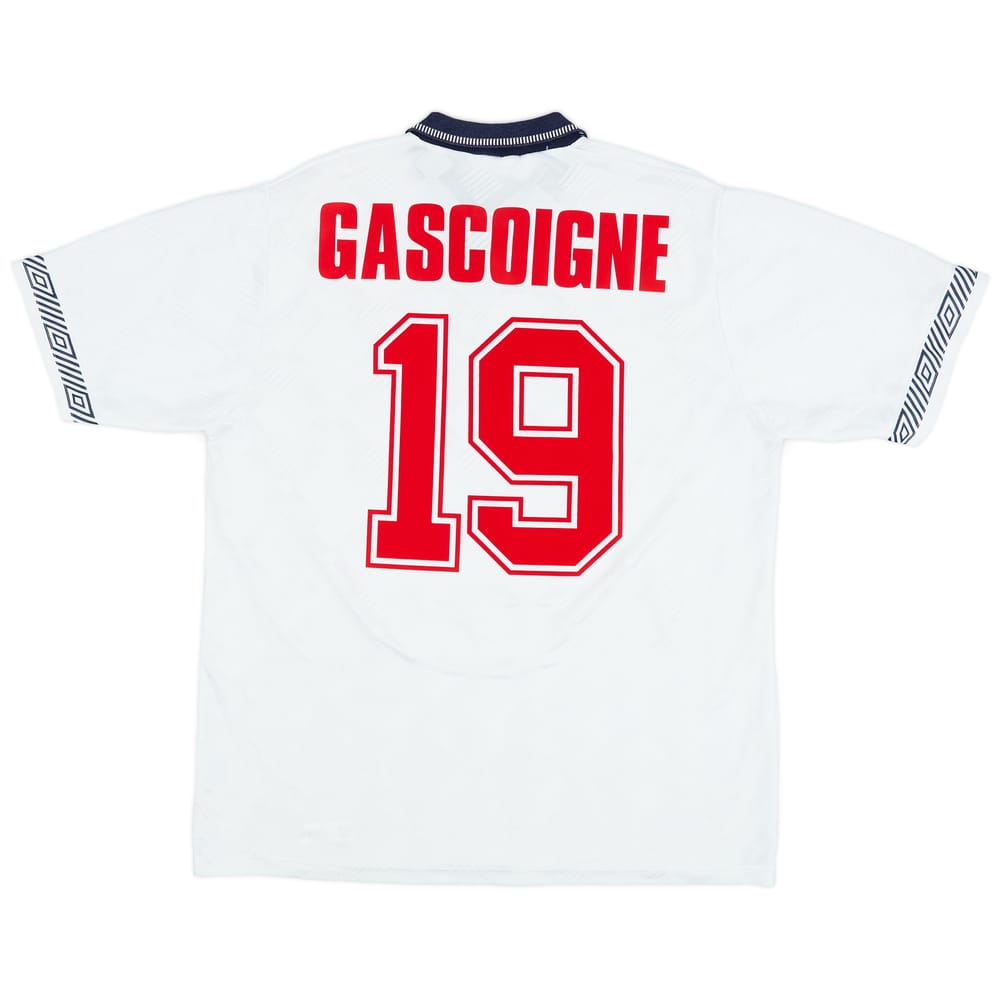 1990-92 England Home Shirt Gascoigne #19 - 8/10 - (XL)