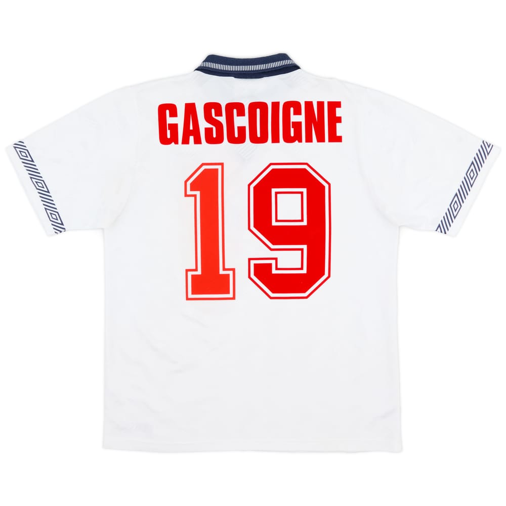 1990-92 England Home Shirt Gascoigne #19 - 8/10 - (L)