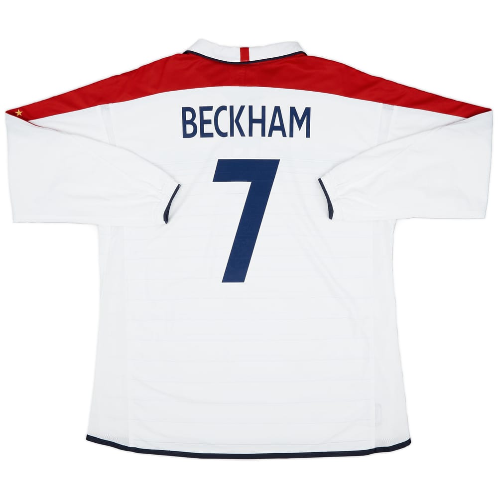 2003-05 England Home L/S Shirt Beckham #7 - 6/10 - (S)