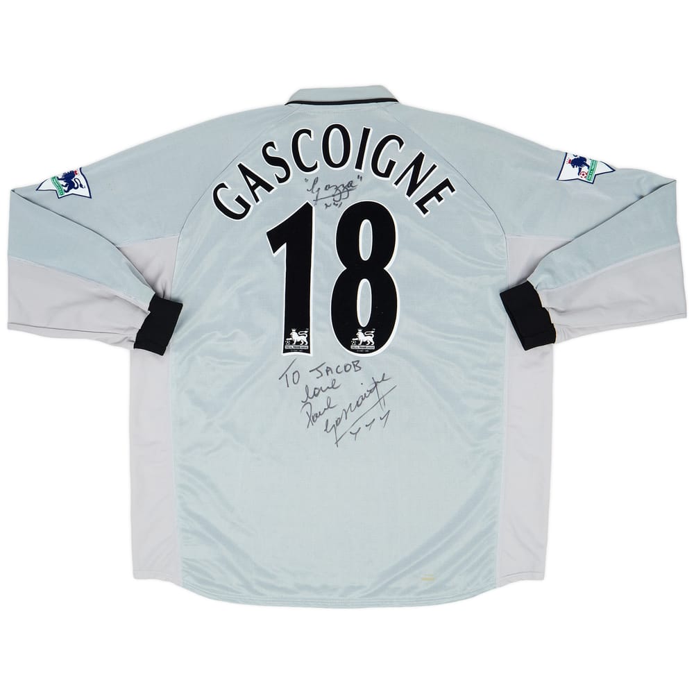 2001-02 Everton Match Issue Signed Away L/S Shirt Gascoigne #18