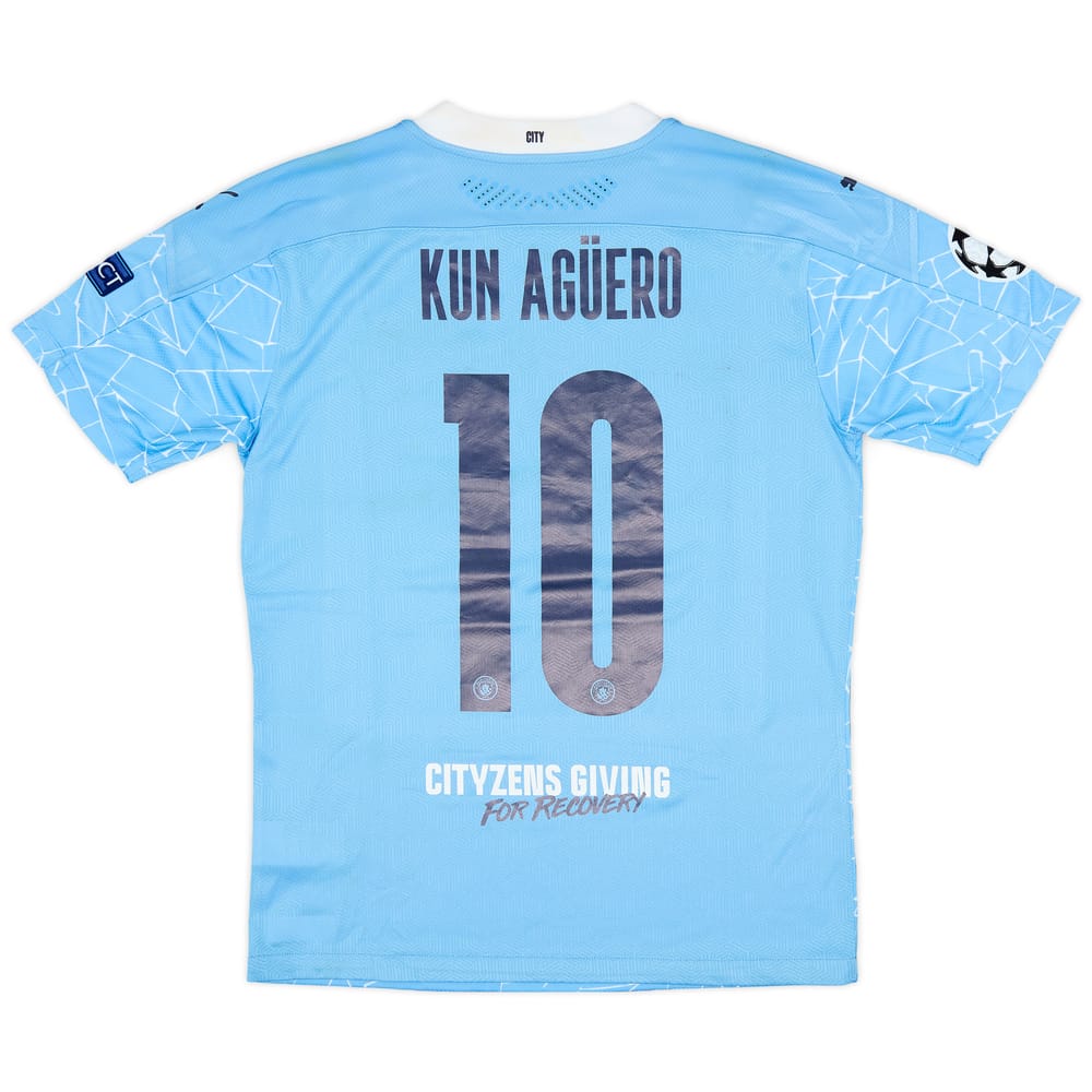 2020-21 Manchester City Match Issue Champions League Home Shirt Kun Aguero #10