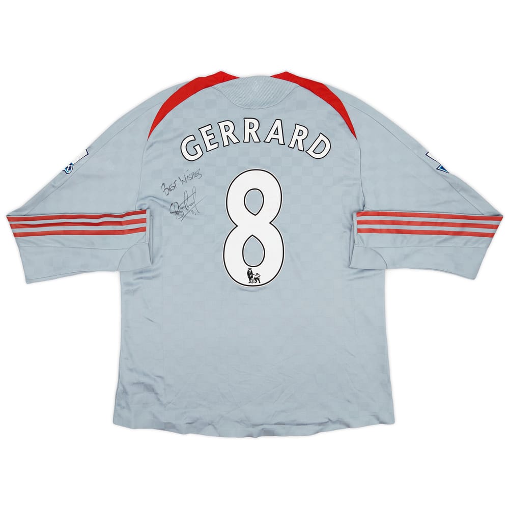 2008-09 Liverpool Match Issue Signed Away Shirt Gerrard #8