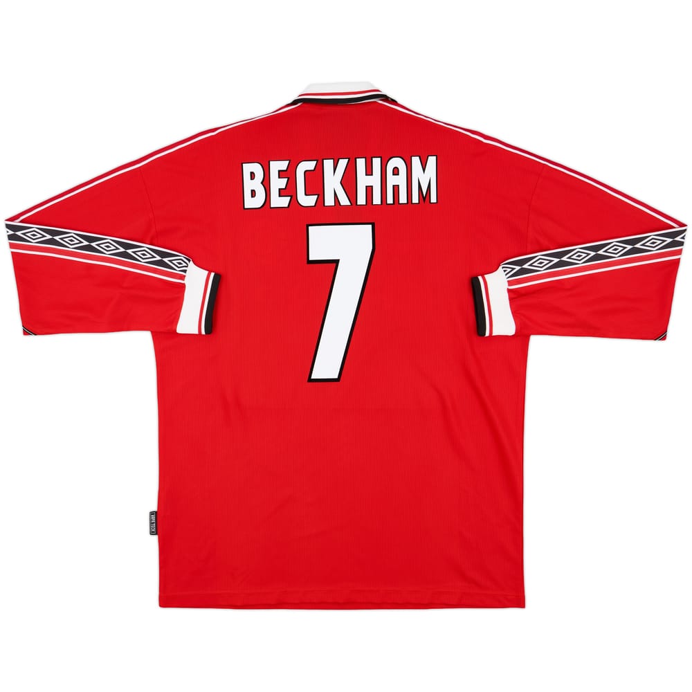 1998-00 Manchester United Home L/S Shirt Beckham #7 - 8/10 - (XL)