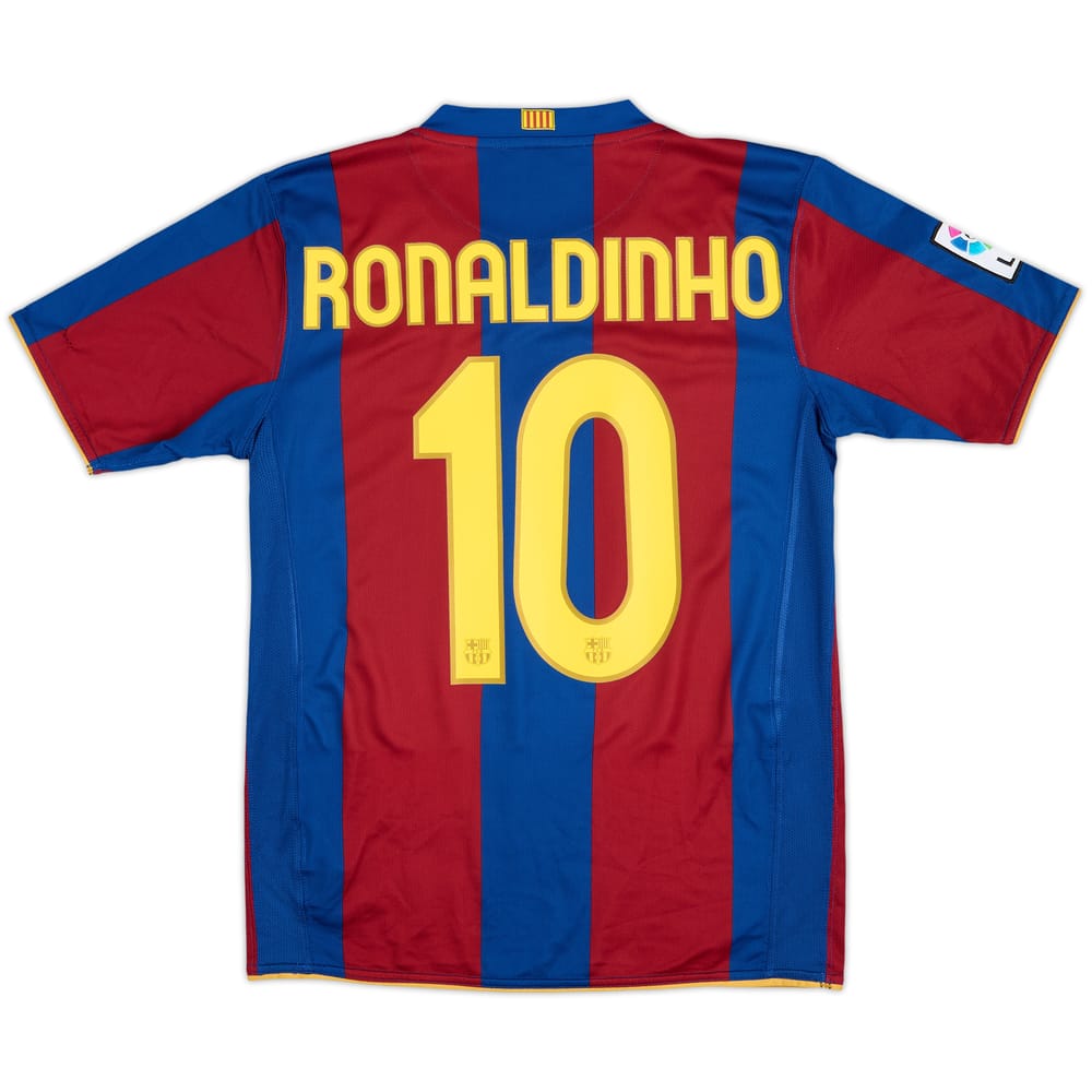 2007-08 Barcelona Home Shirt Ronaldinho #10 - 9/10 - (XL.Boys)