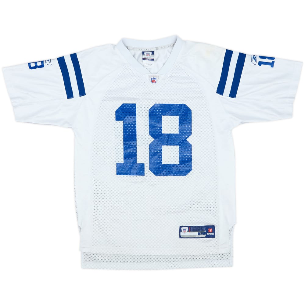 2007 Indianapolis Colts Manning #18 Reebok On Field Away Jersey - 7/10 - (L.Boys)