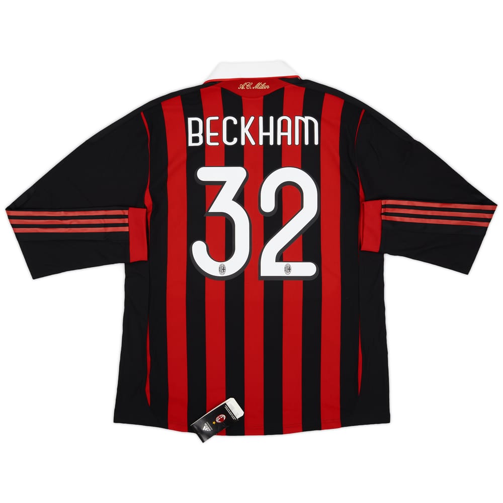 2009-10 AC Milan Player Issue Home L/S Shirt Beckham #32 (XL)