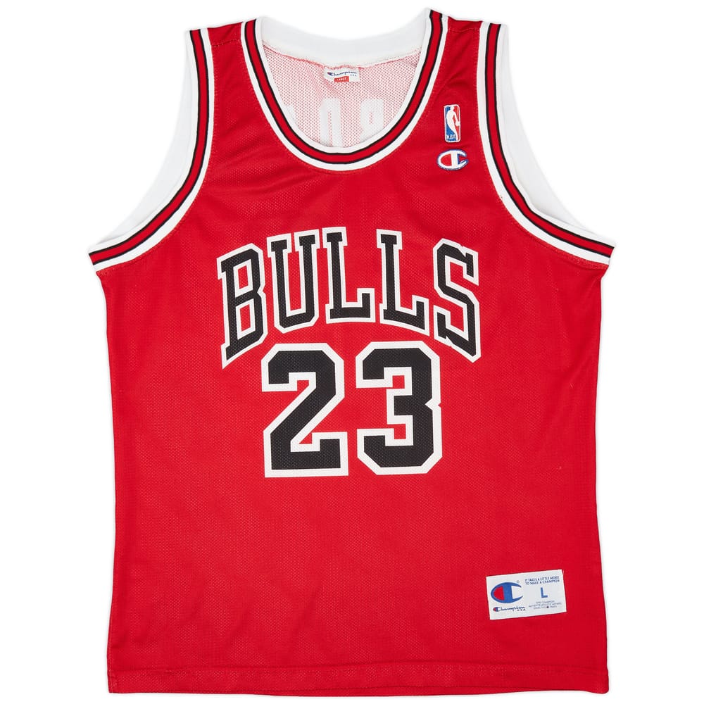 1991-98 Chicago Bulls Jordan #23 Champion Away Jersey (Excellent) L