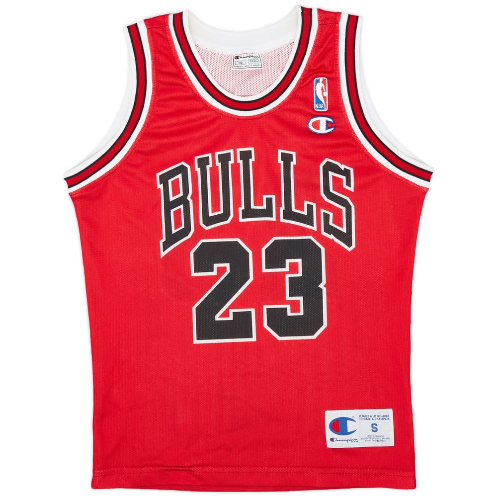 1991-98 Chicago Bulls Jordan #23 Champion Away Jersey (Excellent) S.Kids