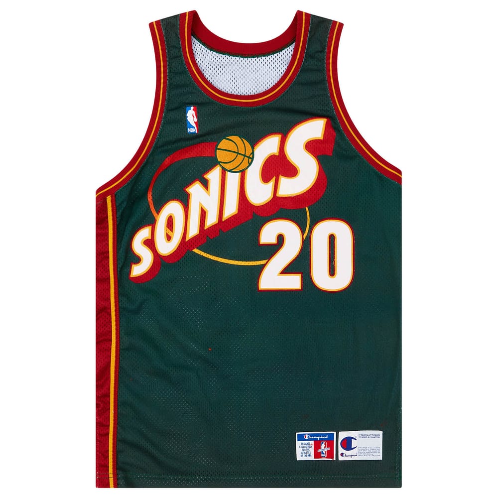 1995-01 Authentic Seattle SuperSonics Payton #20 Champion Away Jersey (Excellent) L