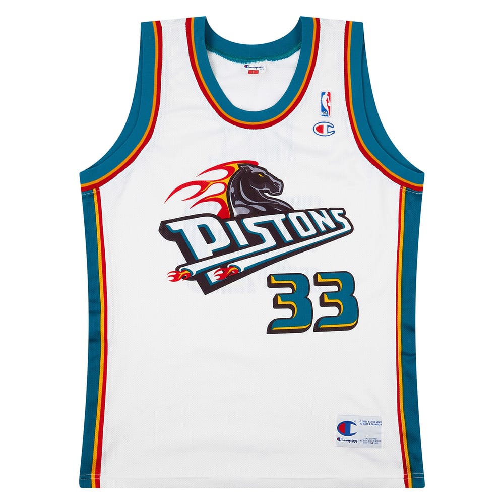 1996-00 Detroit Pistons Hill #33 Champion Home Jersey (Very Good) XL