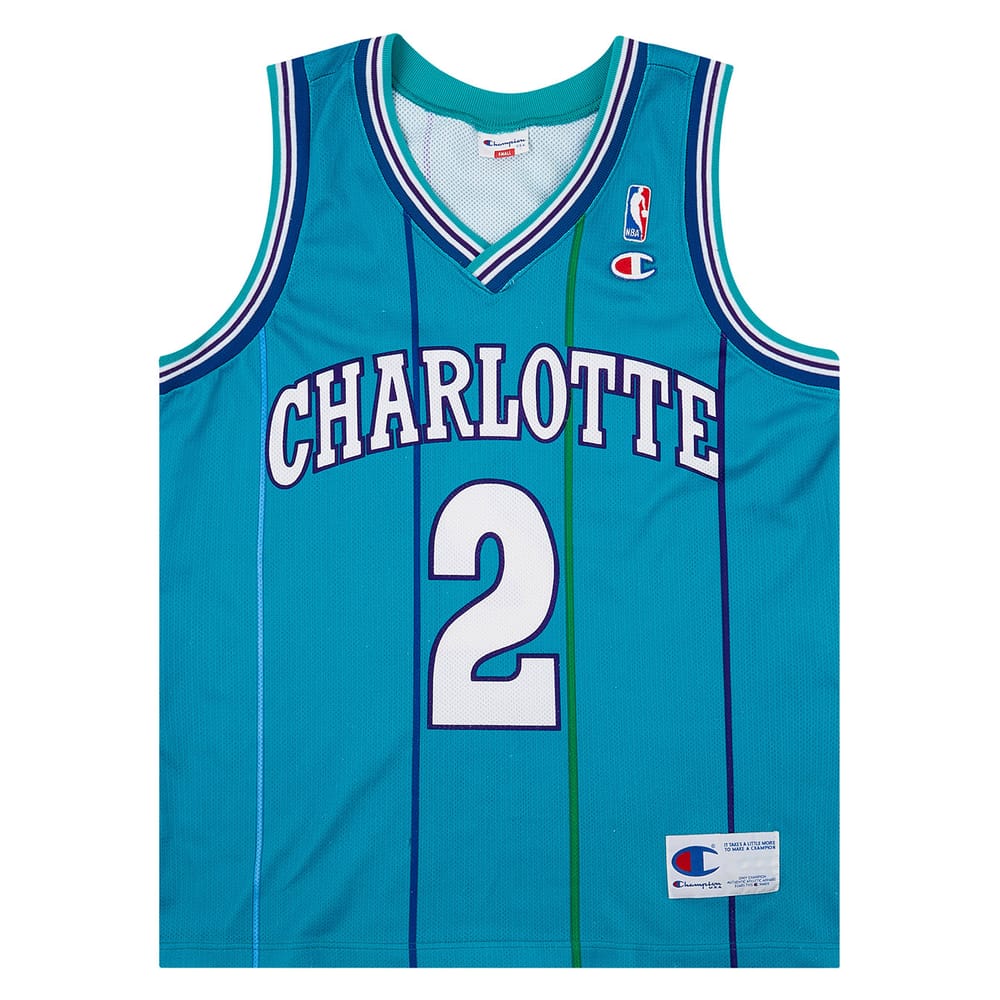 1995-96 Charlotte Hornets L. Johnson #2 Champion Away Jersey (Very Good) S