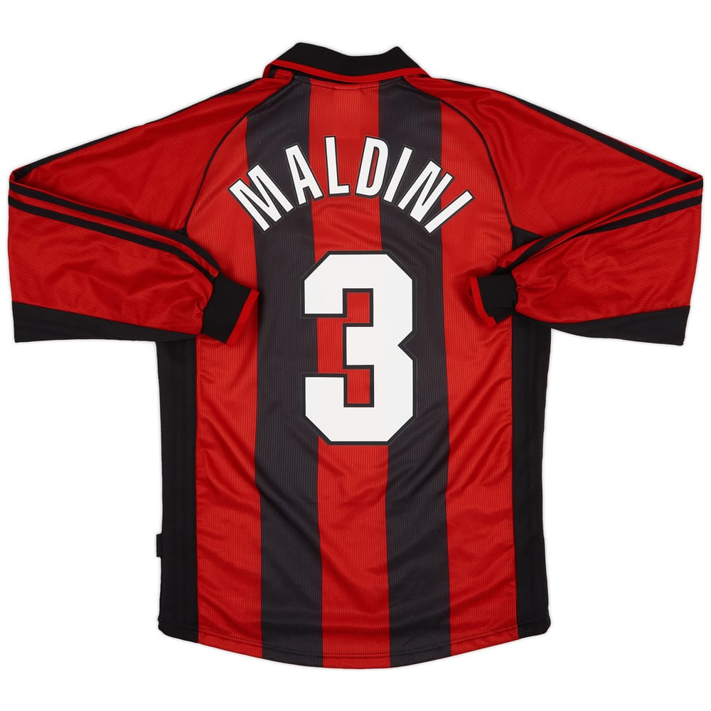1998-00 AC Milan Home L/S Shirt Maldini #3 - 8/10 - (S)
