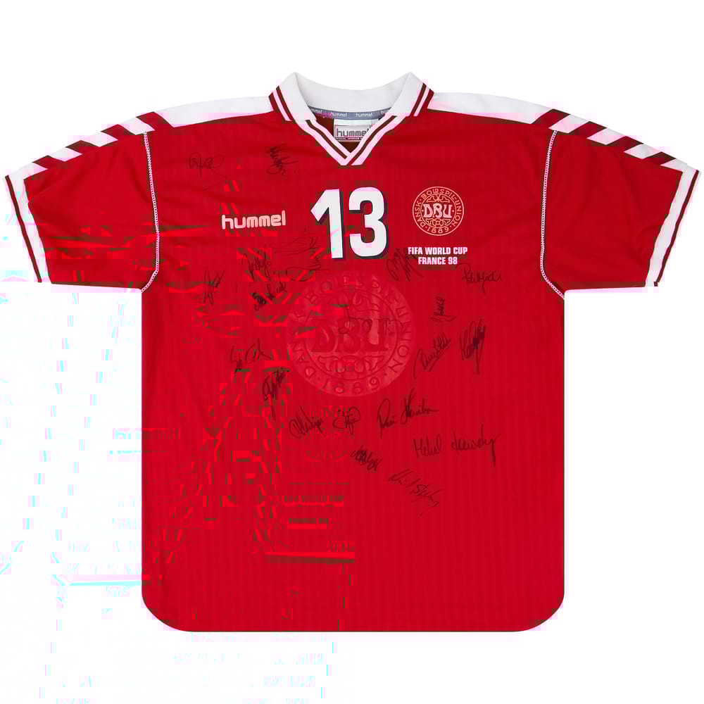 1998 Denmark Match Issue Signed World Cup Home Shirt Laursen #13