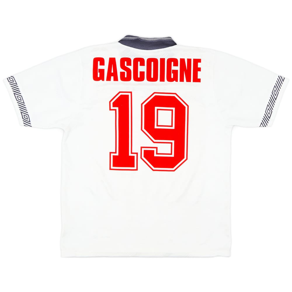 1990-92 England Home Shirt Gascoigne #19 - 7/10 - (L)
