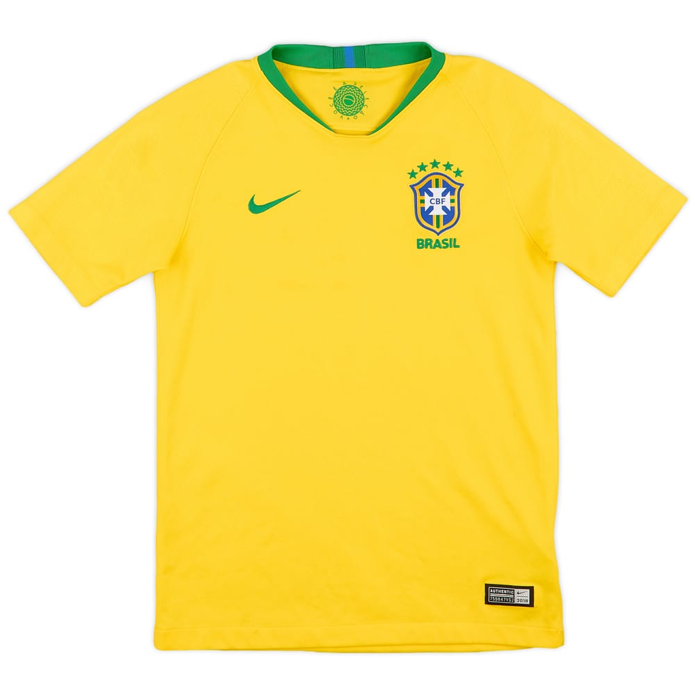 2018-19 Brazil Home Shirt - 8/10 - (M.Boys)