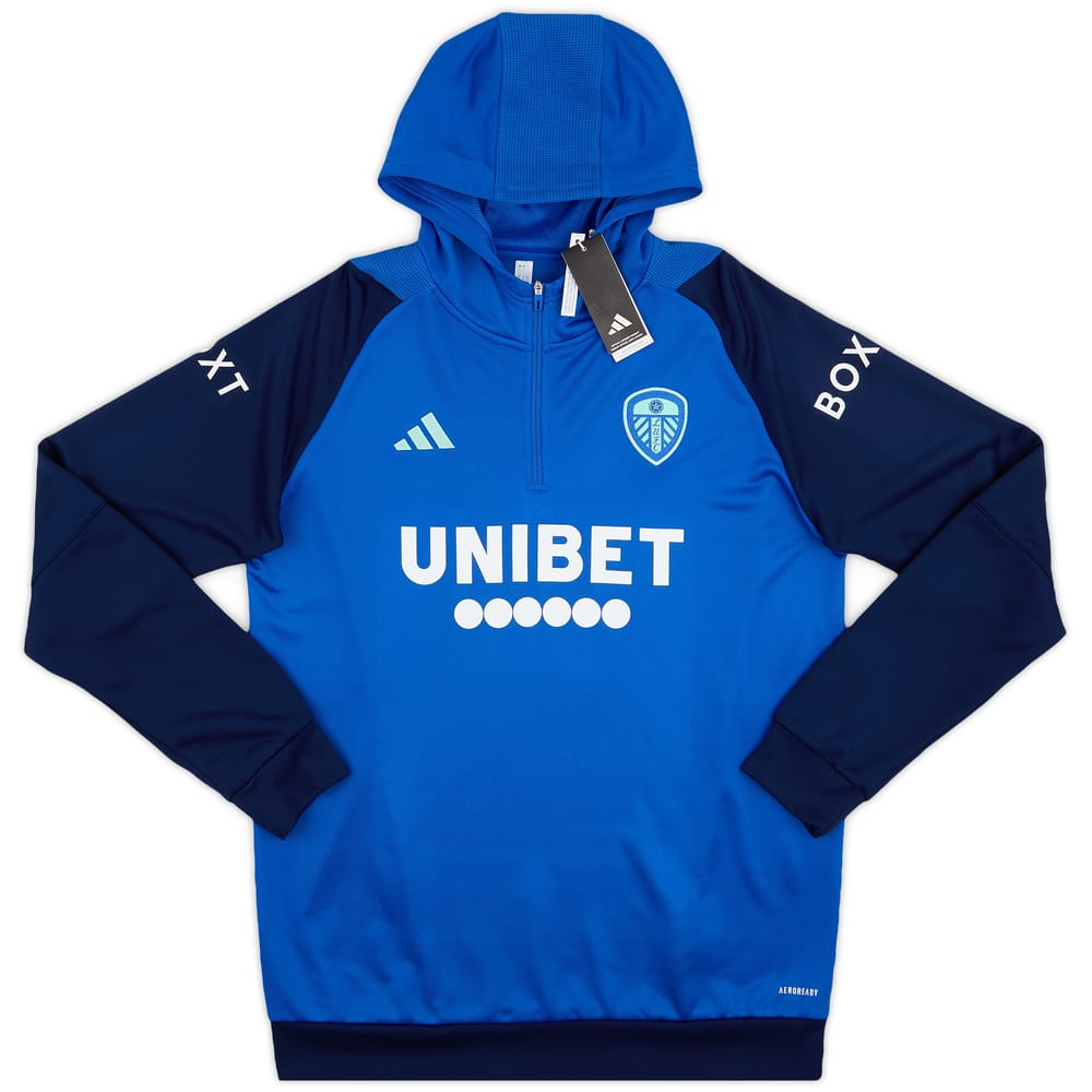 2023-24 Leeds United adidas 1/4 Zip Hooded Top
