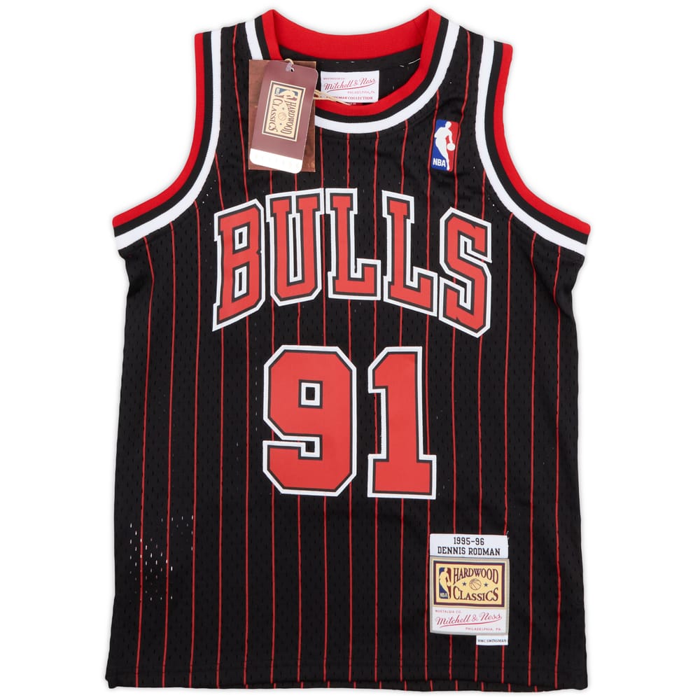 1995-96 Chicago Bulls Rodman #91 Mitchell & Ness Hardwood Classics Swingman Alternate Jersey (S.Kids)
