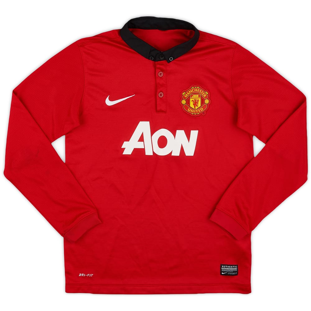 2013-14 Manchester United Home L/S Shirt - 8/10 - (M.Boys)
