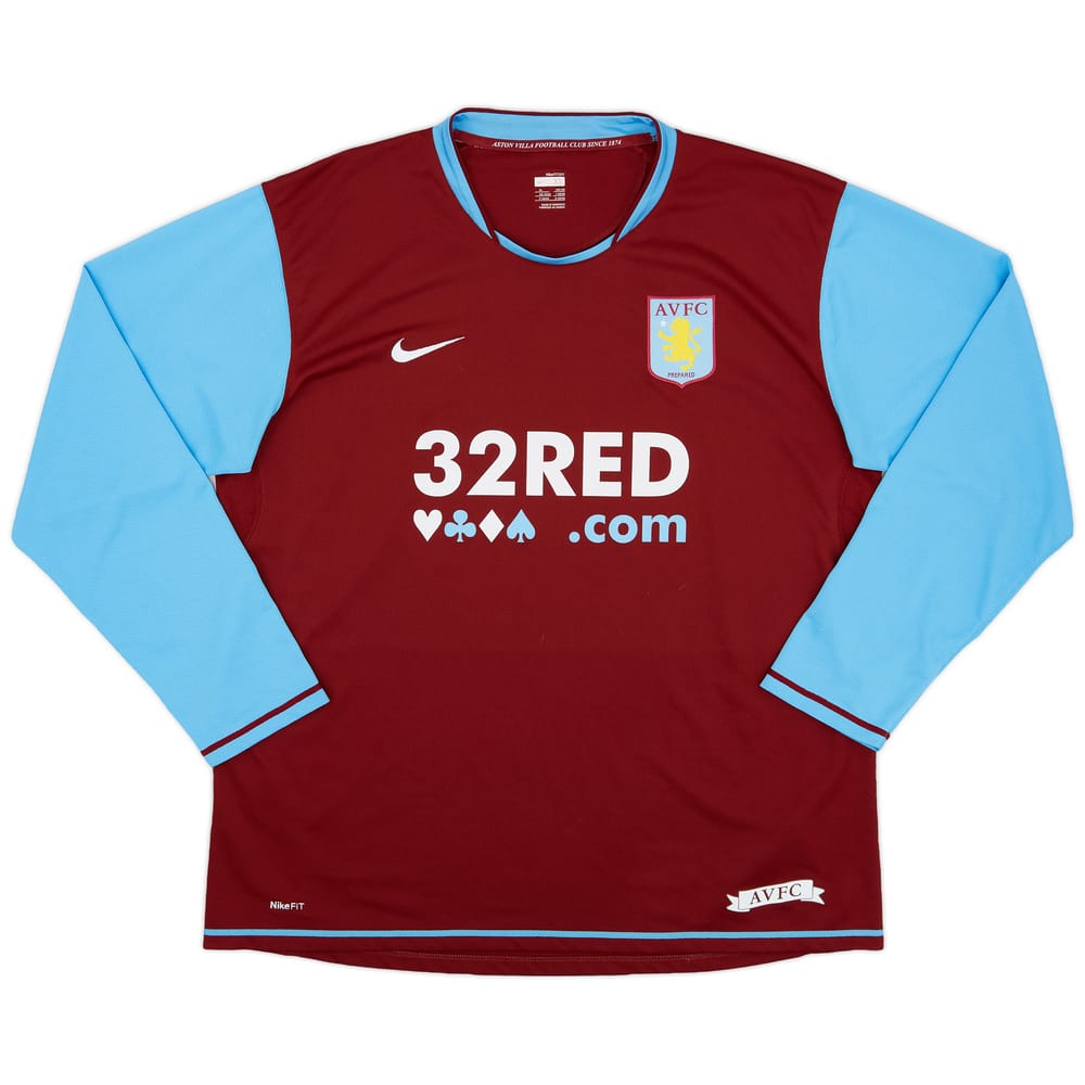 2007-08 Aston Villa Home L/S Shirt Barry #6 - 8/10 - (XL)