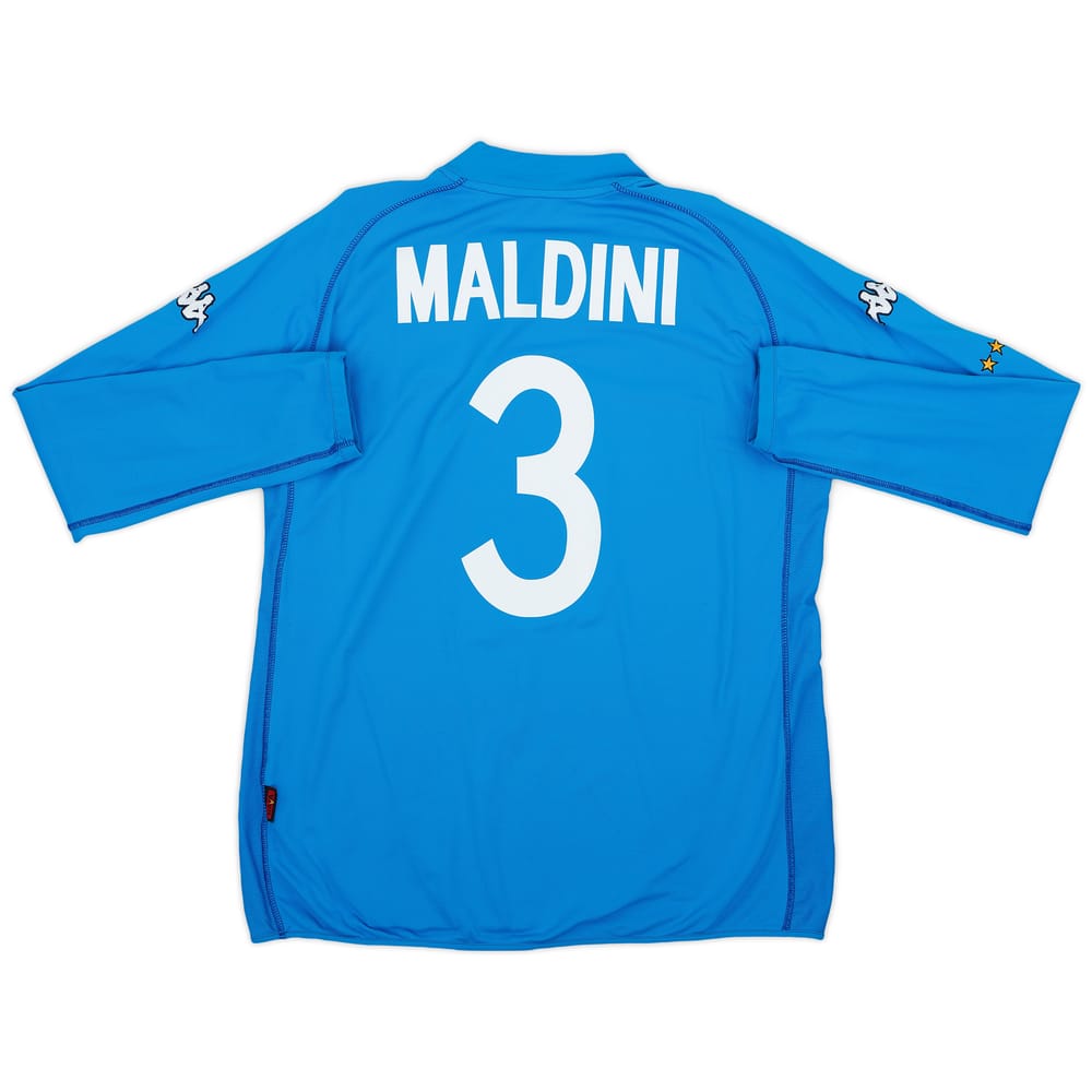 2002 Italy Home L/S Shirt Maldini #3 - 8/10 - (XXL)