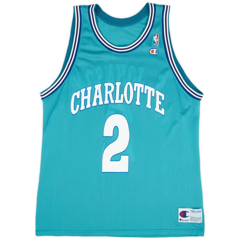 1992-95 Charlotte Hornets L. Johnson #2 Champion Away Jersey (Excellent) XL