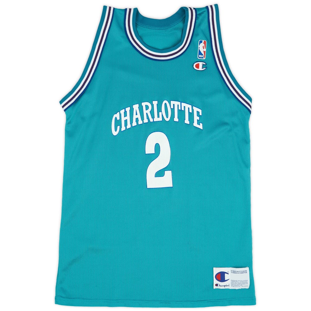 1992-95 Charlotte Hornets L. Johnson #2 Champion Away Jersey (Excellent) XL.Kids