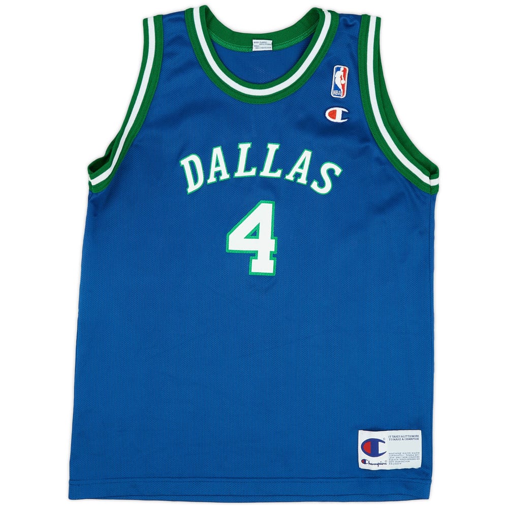 1996-01 Dallas Mavericks Finley #4 Champion Away Jersey (Excellent) L.Kids