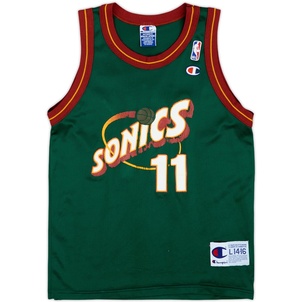 1995-99 Seattle Supersonics Schrempf #11 Champion Away Jersey - 6/10 - (L.Boys)