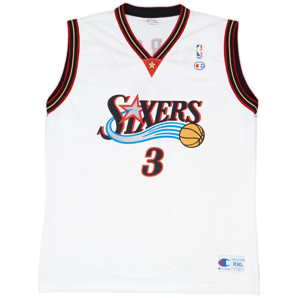 2000-06 Philadelphia 76ers Iverson #3 Champion Home Jersey - 8/10 - (XXL)