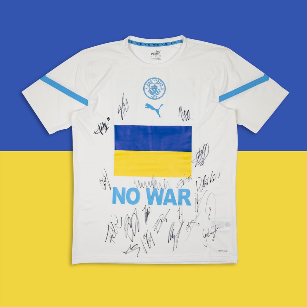 Signed Manchester City Player Worn Ukraine No War Shirt