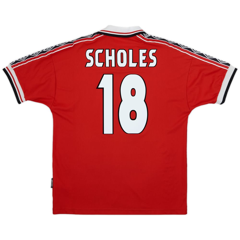 1998-00 Manchester United Home Shirt Scholes #18 - 8/10 - (L)