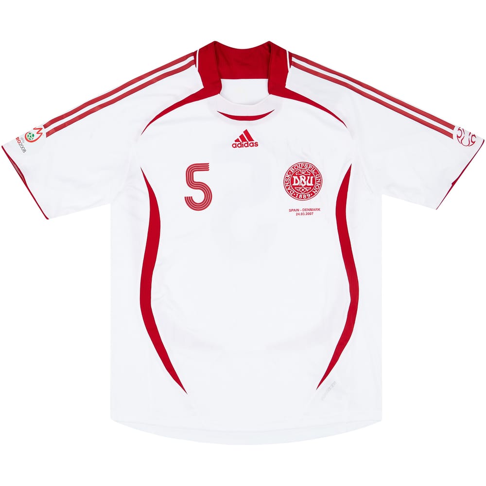 2007 Denmark Match Worn Away Shirt #5 (Jensen) v Spain
