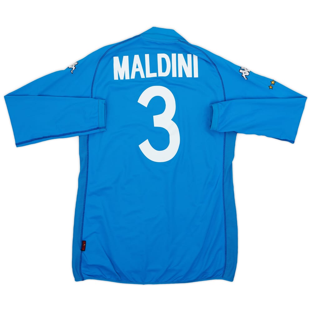 2002 Italy Home L/S Shirt Maldini #3 - 9/10 - (XXL)