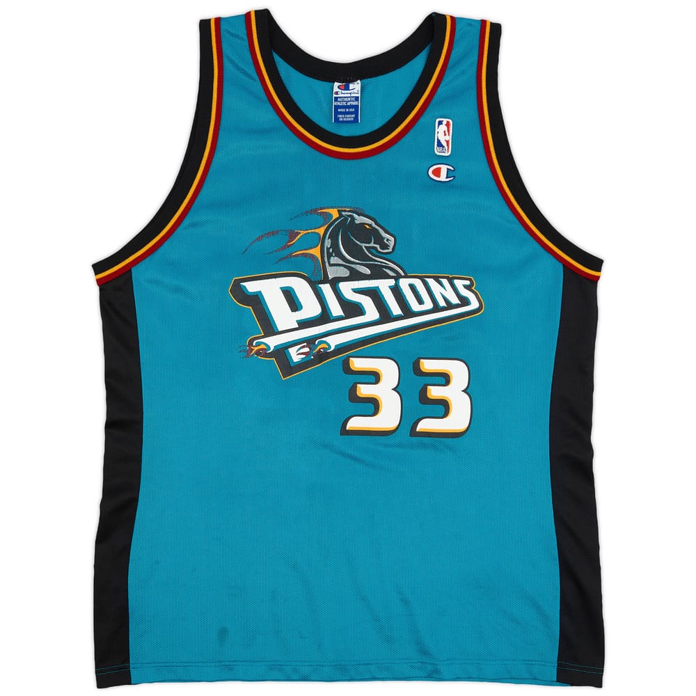 1996-00 Detroit Pistons Hill #33 Champion Away Jersey - 6/10 - (XL)