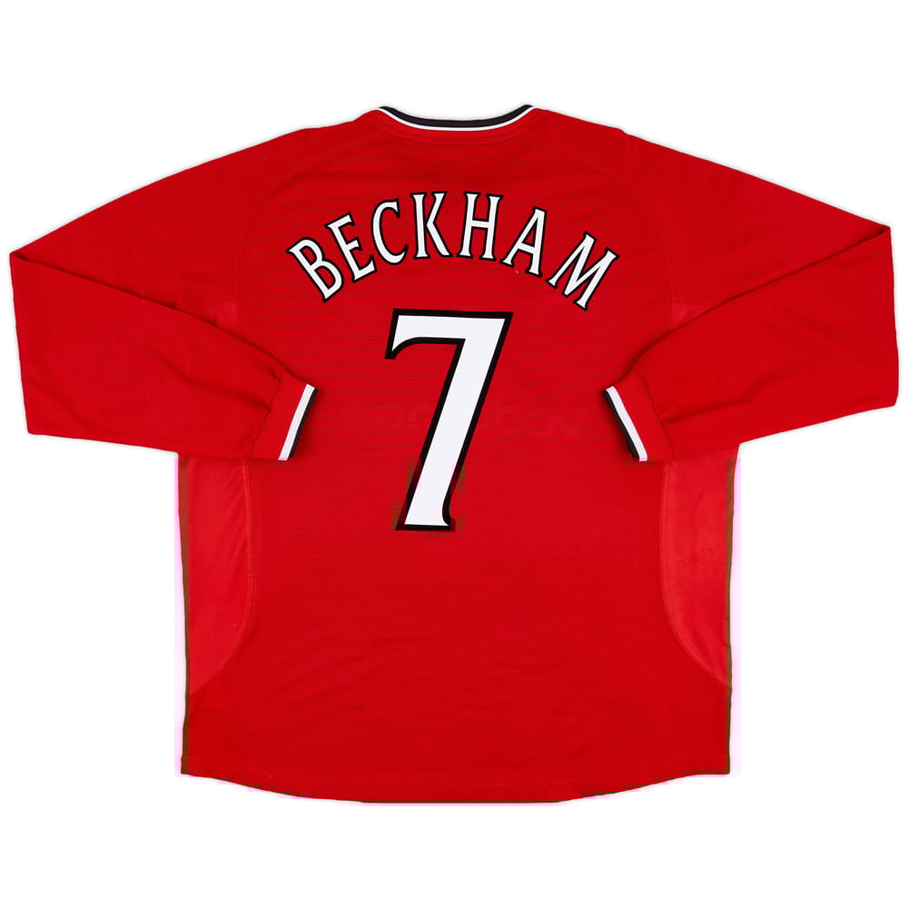 2000-02 Manchester United Home L/S Shirt Beckham #7 - 8/10 - (XXL)