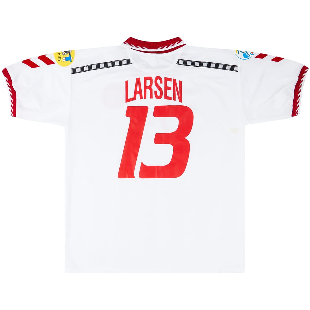 1996 Denmark Match Issue European Championship Away Shirt Larsen #13