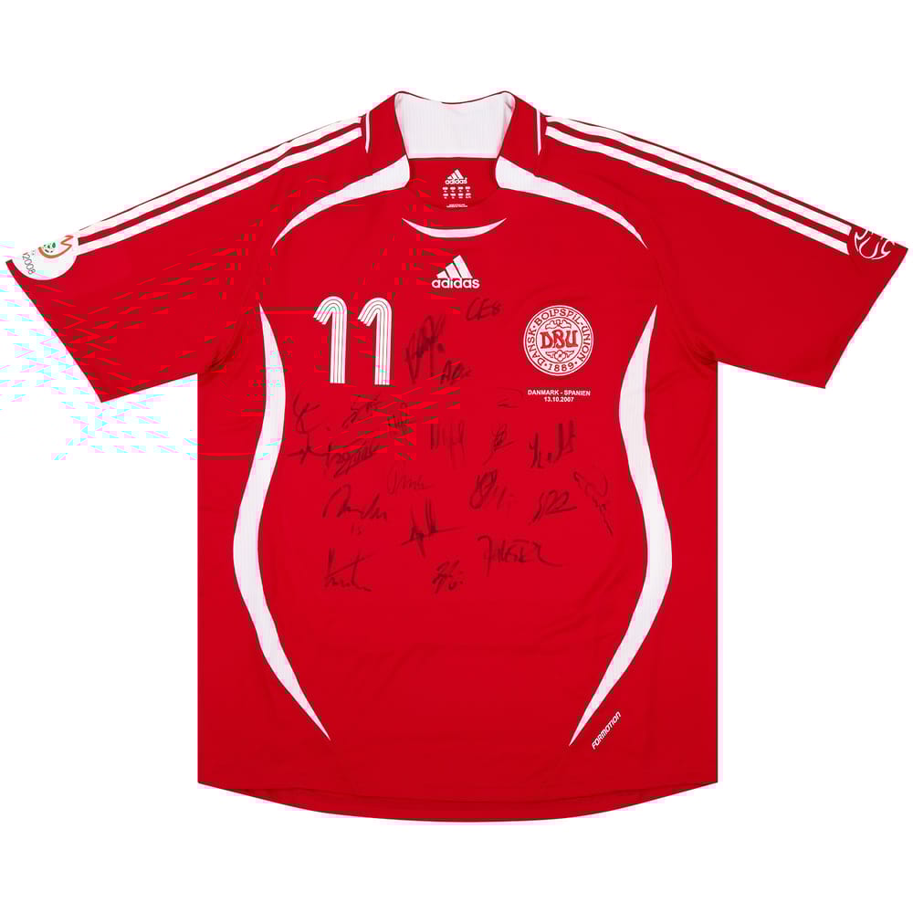 2007 Denmark Match Issue Signed Home Shirt #11 (Rommedahl) v Spain