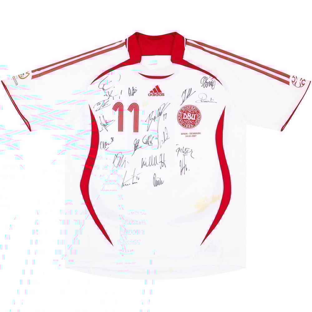 2007 Denmark Match Issue Signed Away Shirt #11 (Rommedahl) v Spain