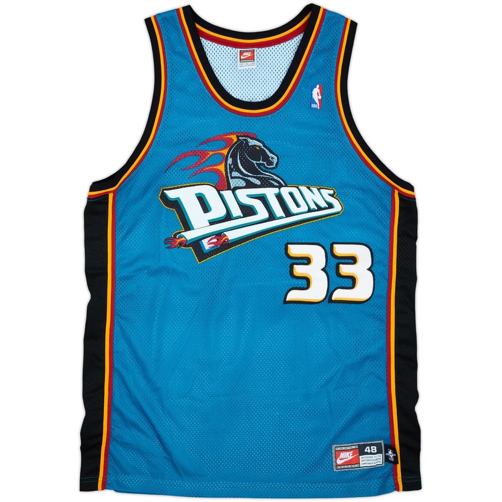 1997-00 Detroit Pistons Hill #33 Nike Authentic Away Jersey - 8/10 - (XL)