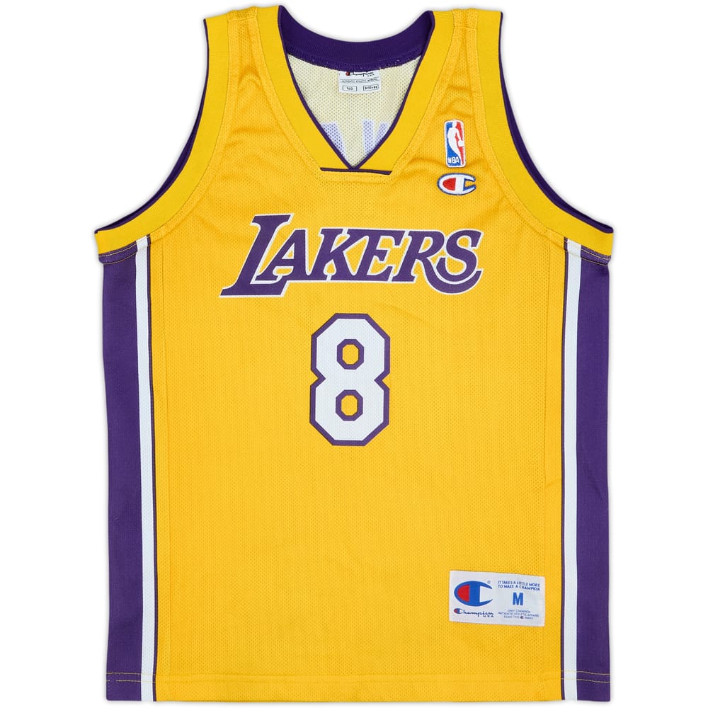 1999-06 LA Lakers Bryant #8 Champion Home Jersey - 6/10 - (M.Boys)