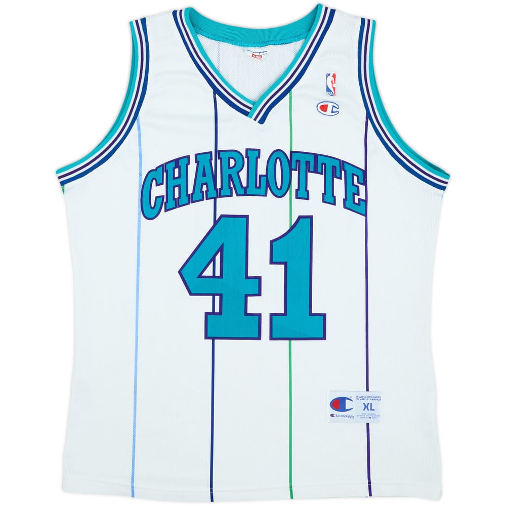 1995-97 Charlotte Hornets Rice #41 Champion Home Jersey - 8/10 - (XL)