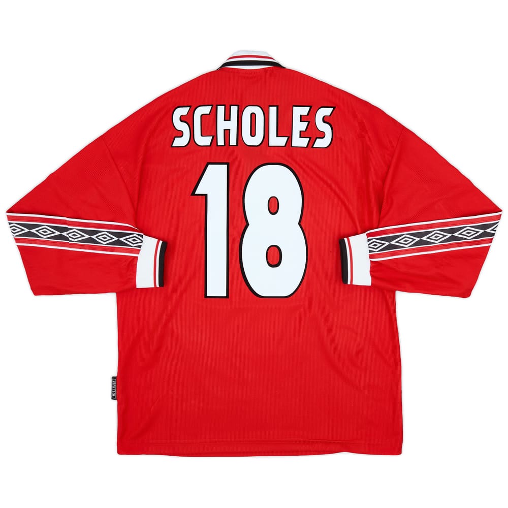 1998-00 Manchester United Home L/S Shirt Scholes #18 - 9/10 - (L)