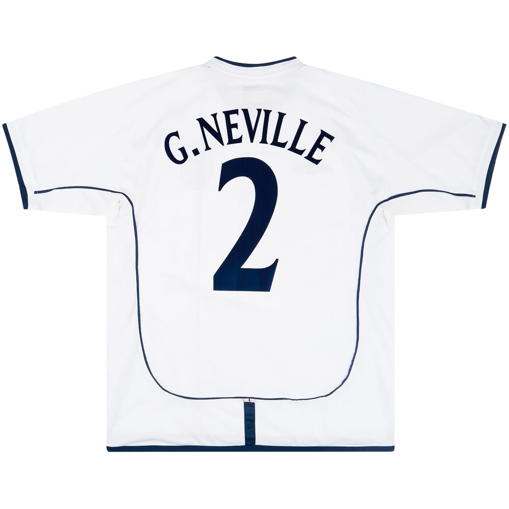 2001-03 England Home Shirt G.Neville #2 - 7/10