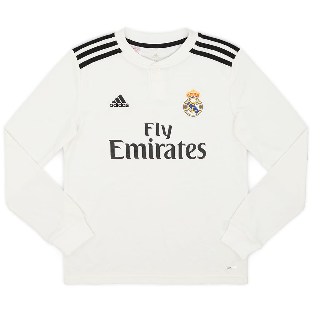 2018-19 Real Madrid Home L/S Shirt - 8/10 - (M.Boys)