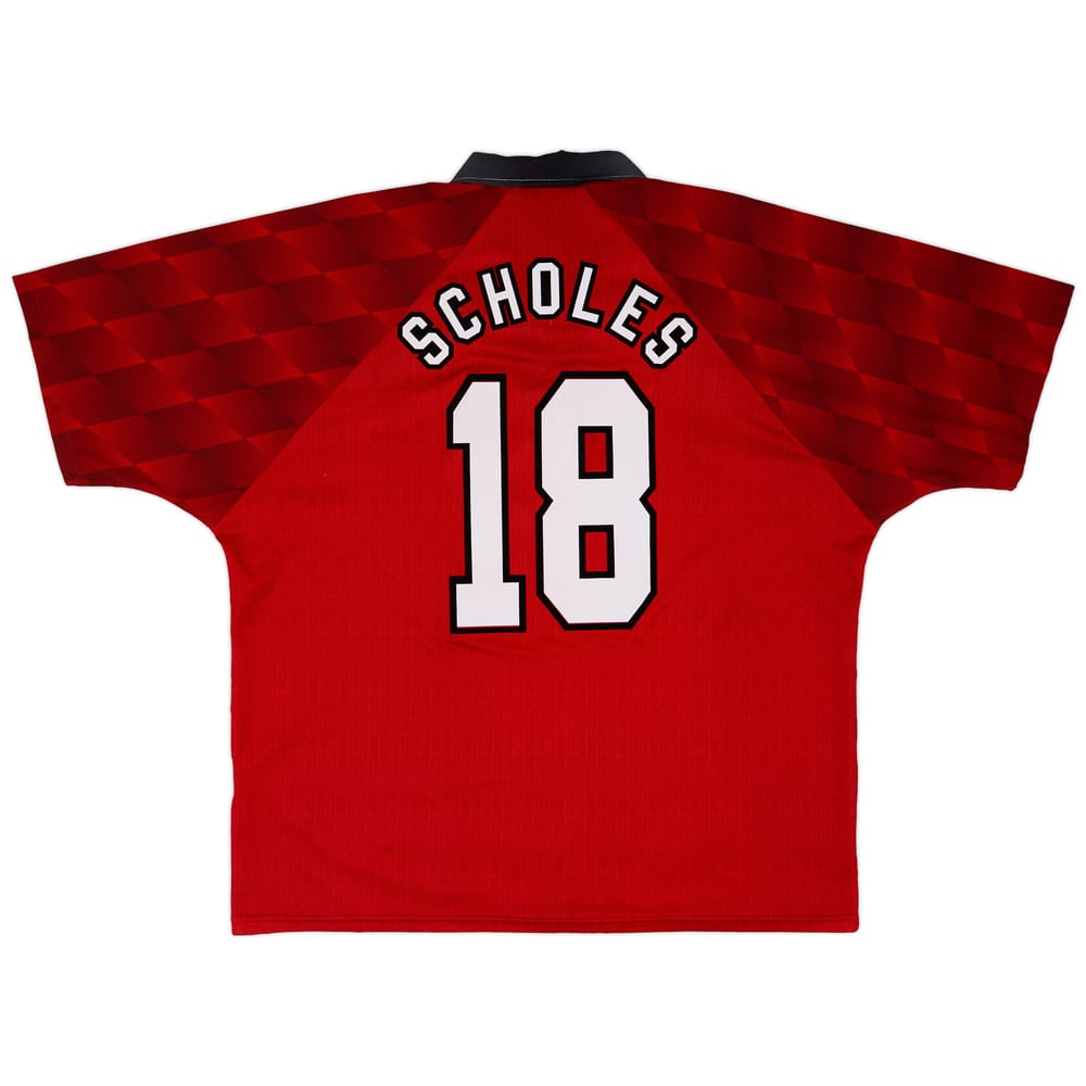 1996-98 Manchester United Home Shirt Scholes #18 - 9/10 - (XXL)