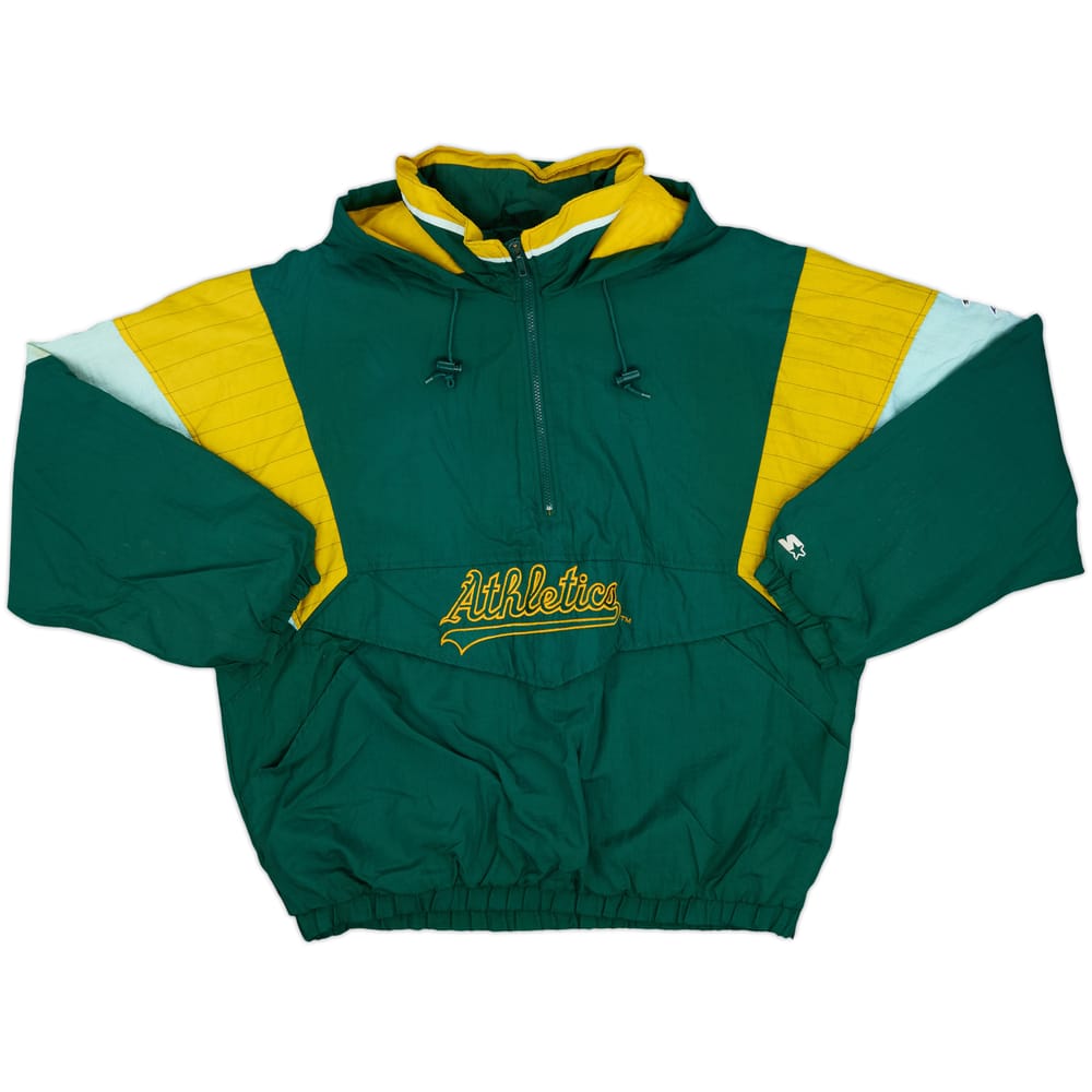 1990s Oakland Athletics Starter 1/2 Zip Hooded Rain Coat - 7/10 - (XL)