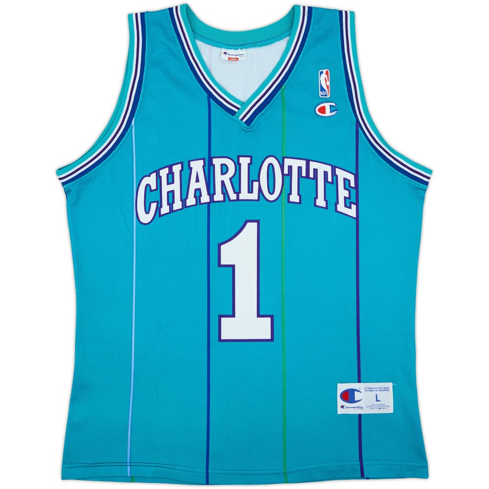 1990-97 Charlotte Hornets Bogues #1 Champion Away Jersey - 8/10 - (L)