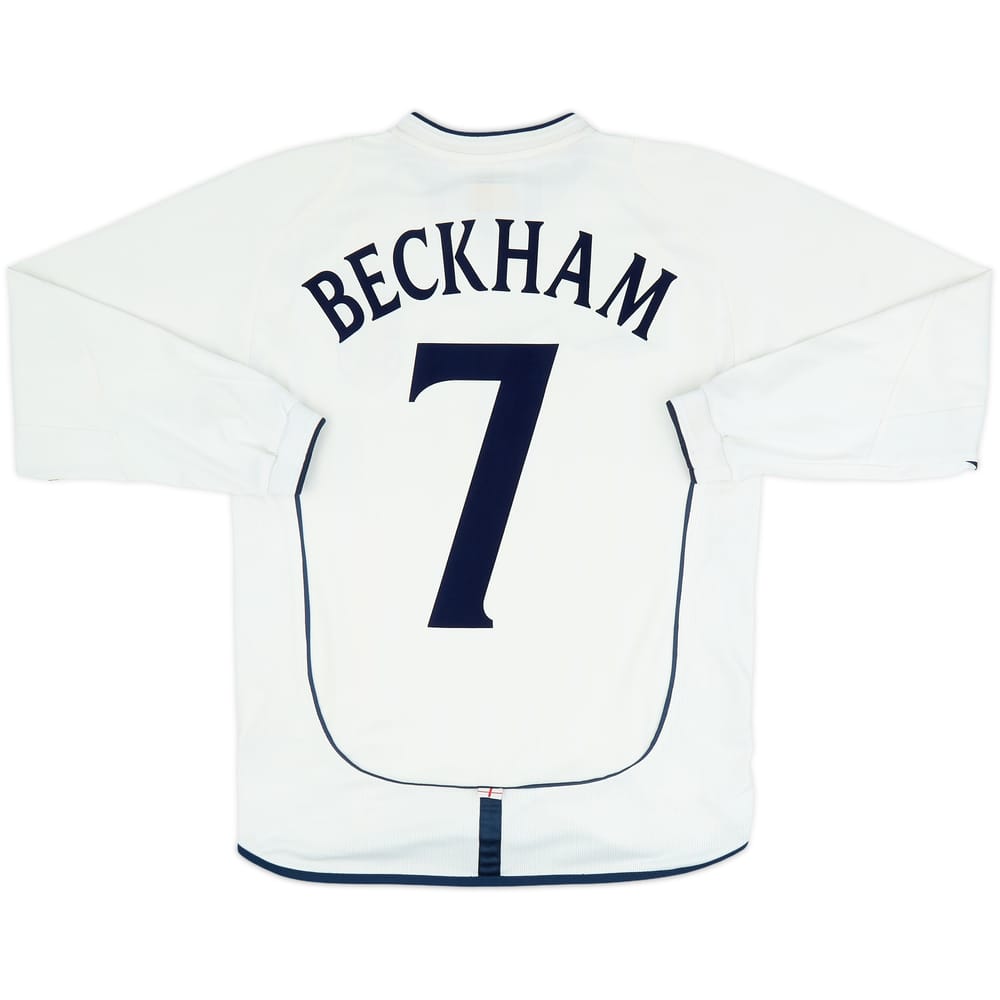 2001-03 England Home L/S Shirt Beckham #7 - 8/10 - (S)
