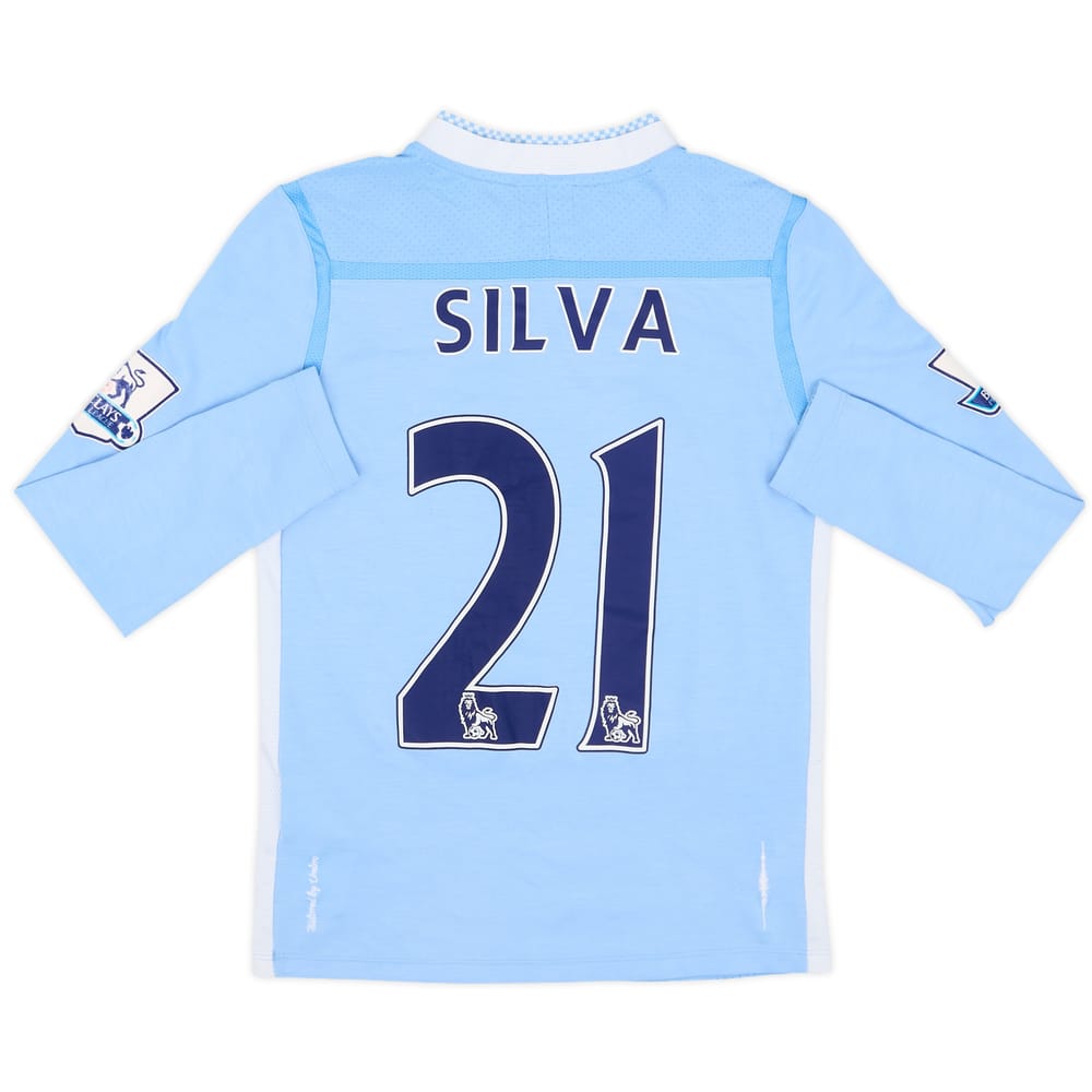 2011-12 Manchester City Home L/S Shirt Silva #21 - 7/10 - (M.Boys)